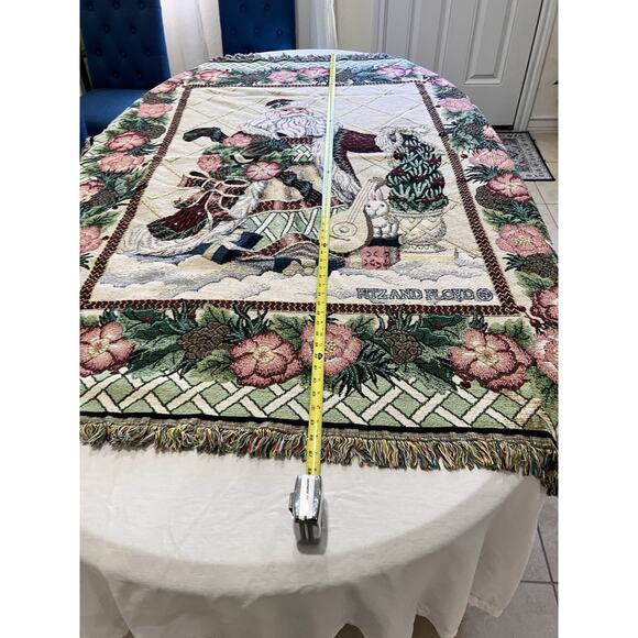 VTG Fitz And Floyd Santa Throw Woven Cotton Fringed Reverse Weave 67” x 52” - Picture 5 of 16